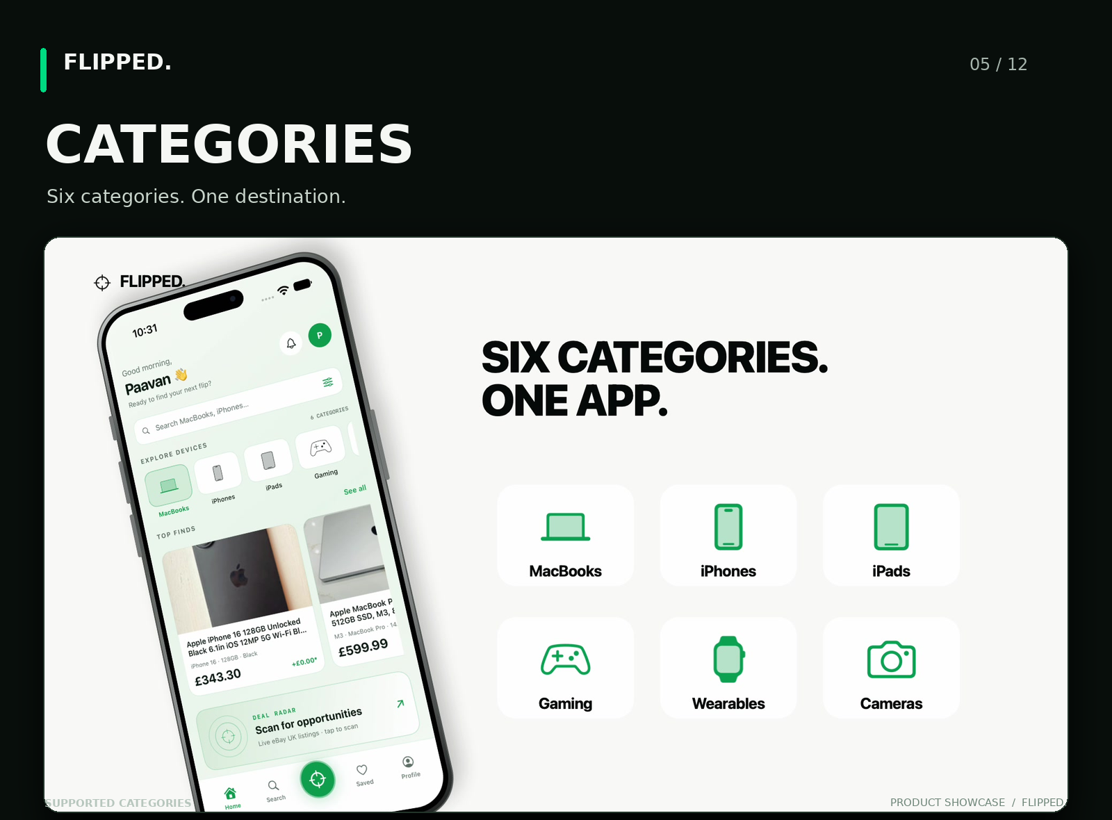 Flipped Categories screen